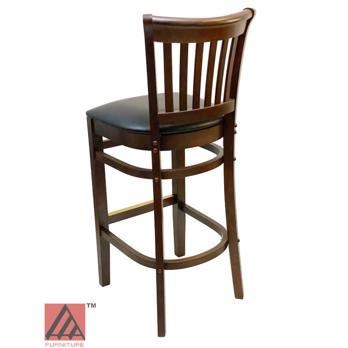 AAA Furniture Contemporary Vertical Slat 43" Walnut Bar Stool with Black Vinyl Seat