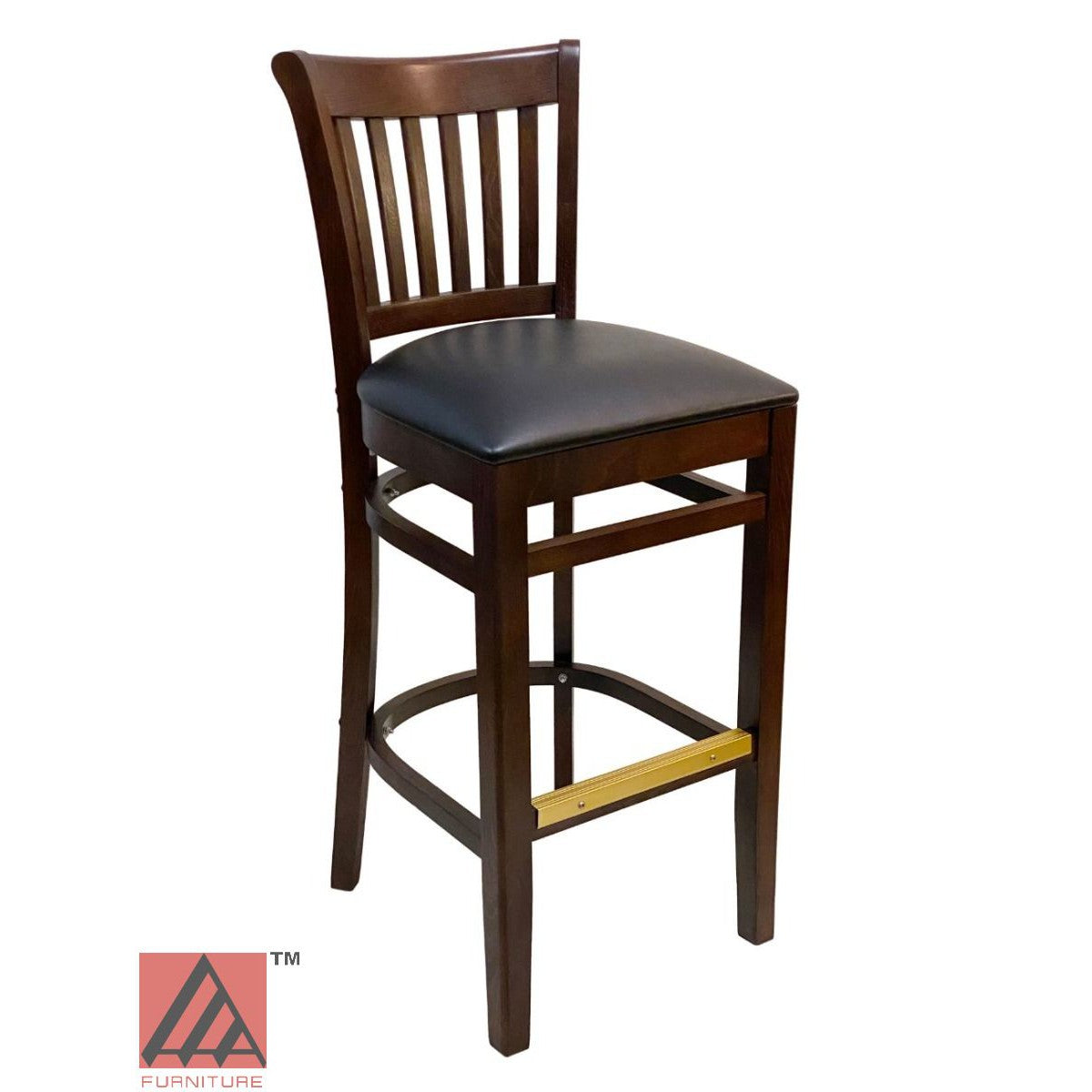 AAA Furniture Contemporary Vertical Slat 43" Walnut Bar Stool with Black Vinyl Seat