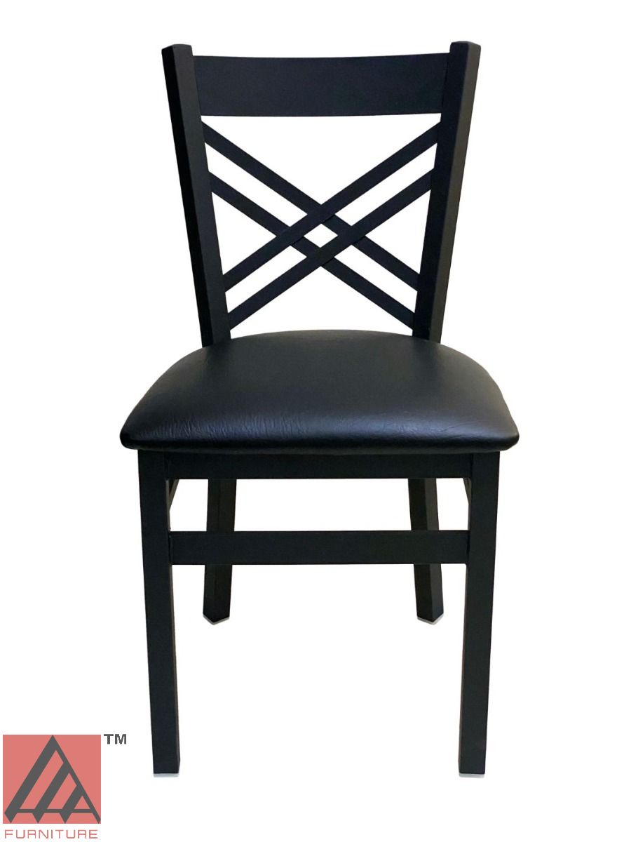 AAA Furniture Crisscross Back 33" Black Metal Chair with Black Customer Owned Material Seat