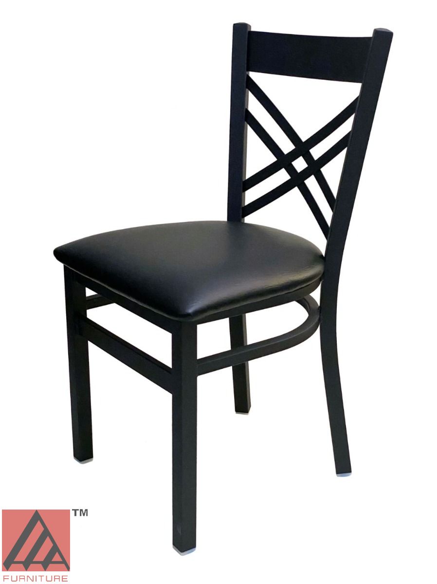 AAA Furniture Crisscross Back 33" Black Metal Chair with Black Customer Owned Material Seat