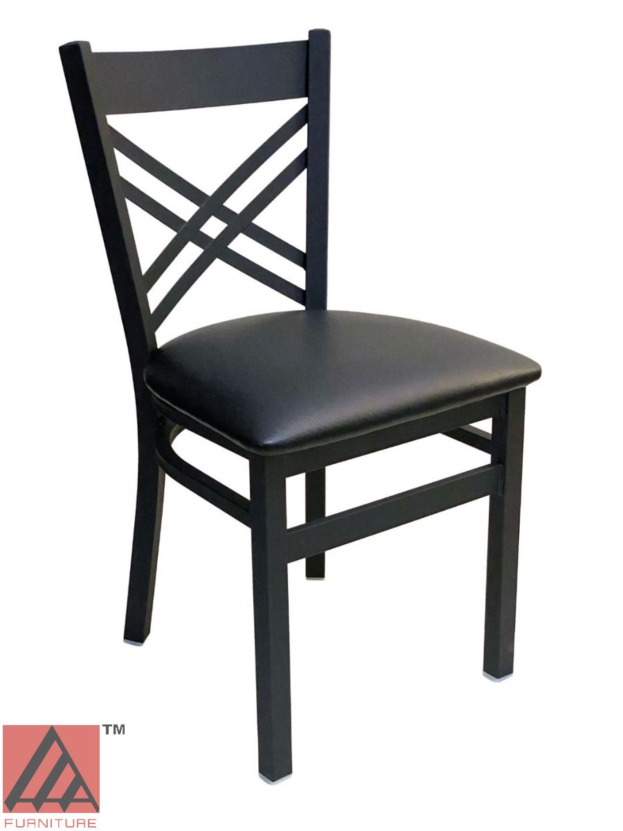 AAA Furniture Crisscross Back 33" Black Metal Chair with Black Customer Owned Material Seat