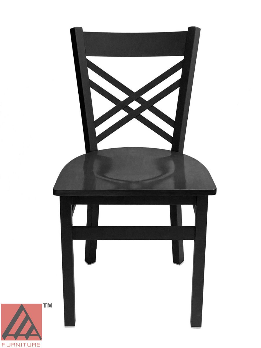 AAA Furniture Crisscross Back 33" Black Metal Chair with Black Wood Seat