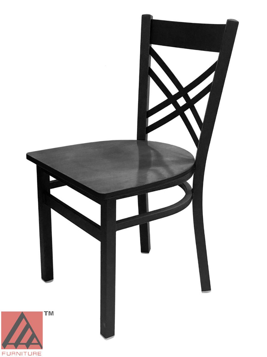 AAA Furniture Crisscross Back 33" Black Metal Chair with Black Wood Seat