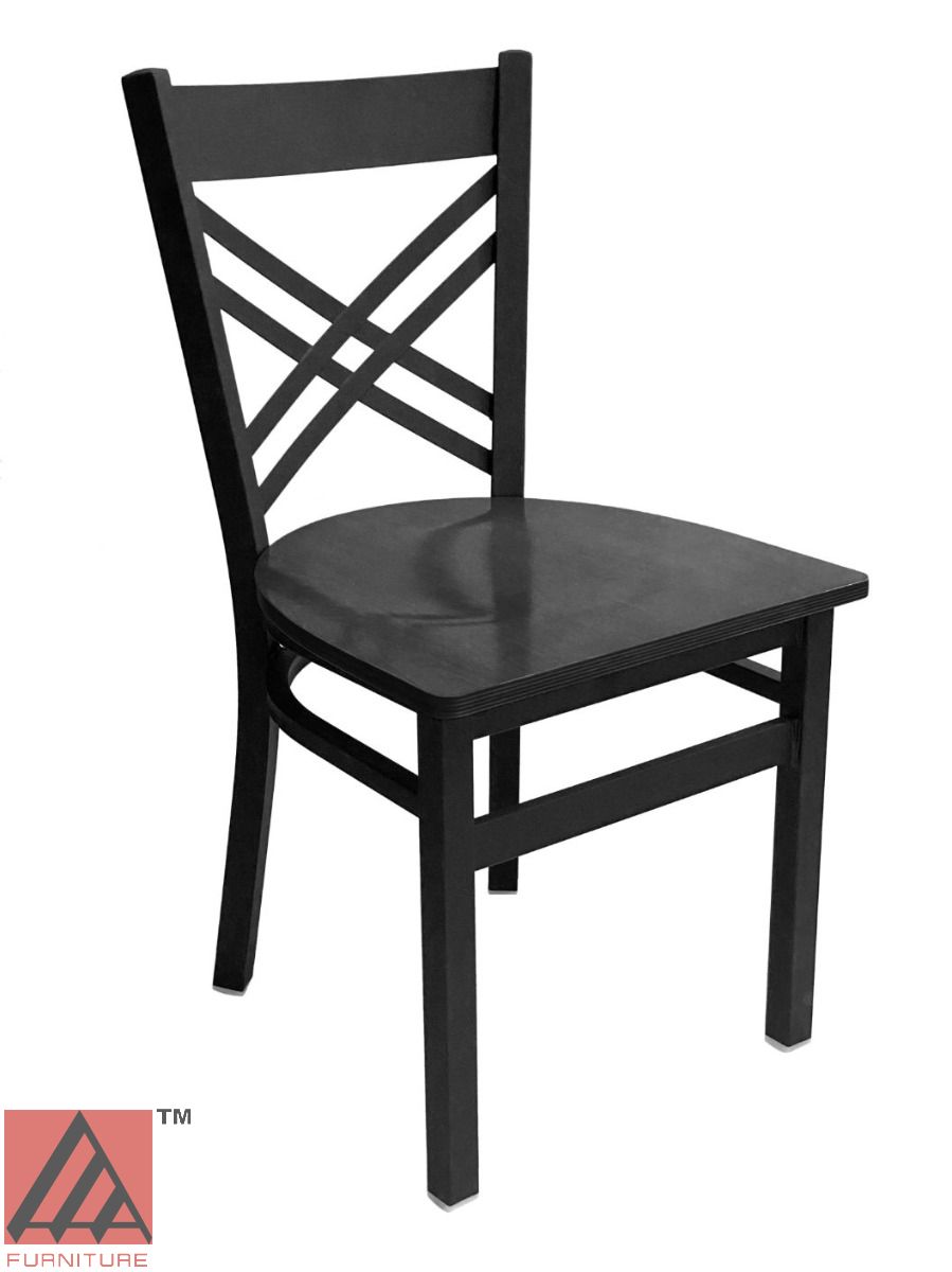 AAA Furniture Crisscross Back 33" Black Metal Chair with Black Wood Seat