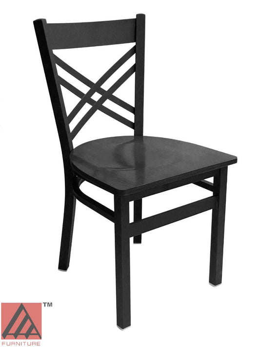 AAA Furniture Crisscross Back 33" Black Metal Chair with Black Wood Seat