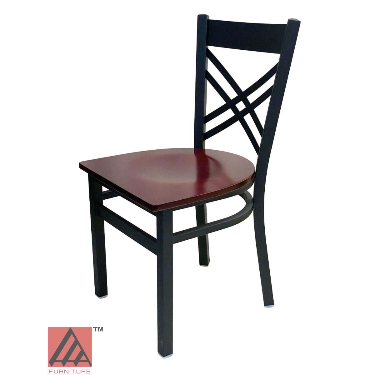 AAA Furniture Crisscross Back 33" Black Metal Chair with Brown Wood Seat