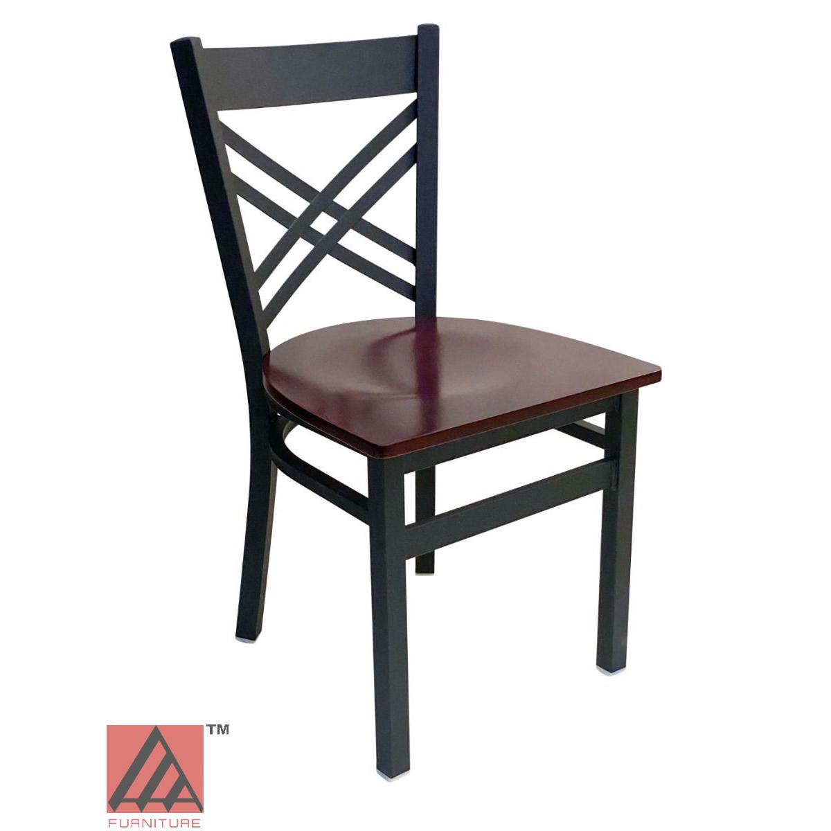AAA Furniture Crisscross Back 33" Black Metal Chair with Brown Wood Seat