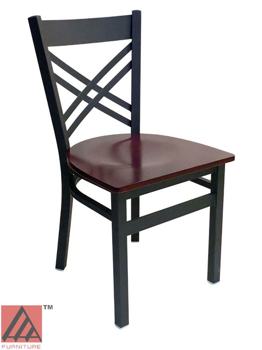 AAA Furniture Crisscross Back 33" Black Metal Chair with Brown Wood Seat