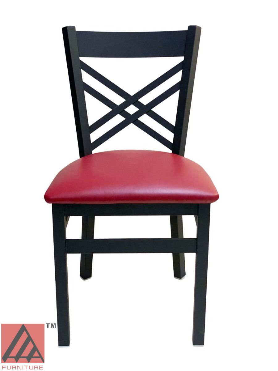 AAA Furniture Crisscross Back 33" Black Metal Chair with Claret Customer Owned Material Seat