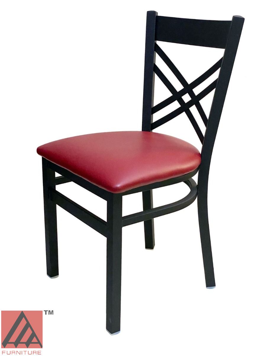 AAA Furniture Crisscross Back 33" Black Metal Chair with Claret Customer Owned Material Seat