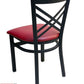 AAA Furniture Crisscross Back 33" Black Metal Chair with Claret Customer Owned Material Seat