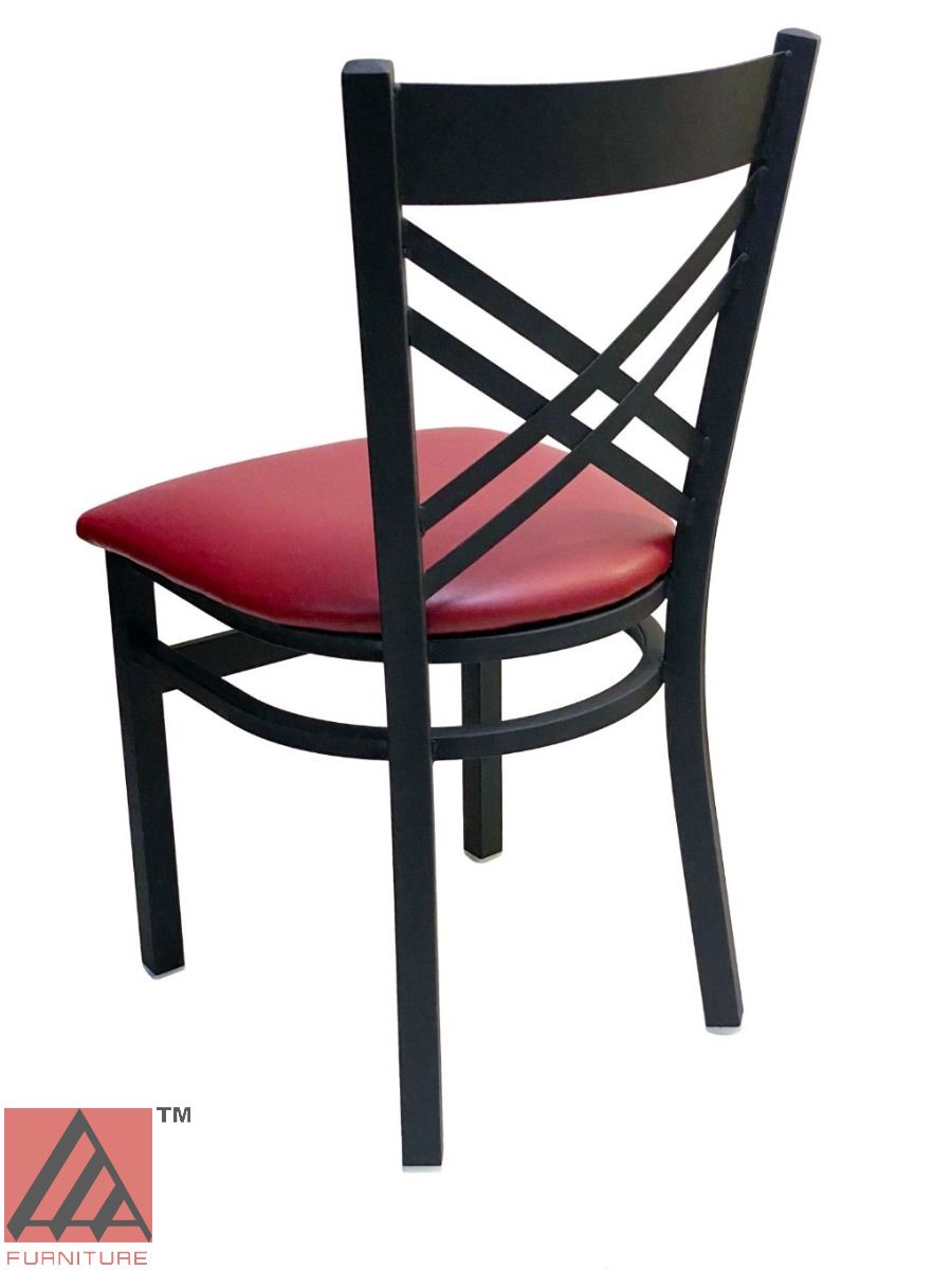 AAA Furniture Crisscross Back 33" Black Metal Chair with Claret Customer Owned Material Seat