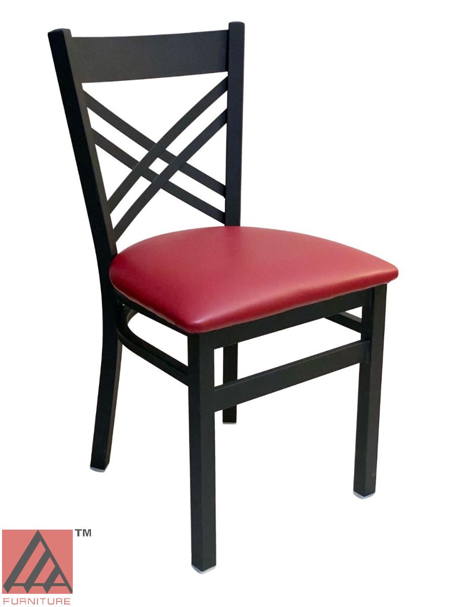 AAA Furniture Crisscross Back 33" Black Metal Chair with Claret Customer Owned Material Seat