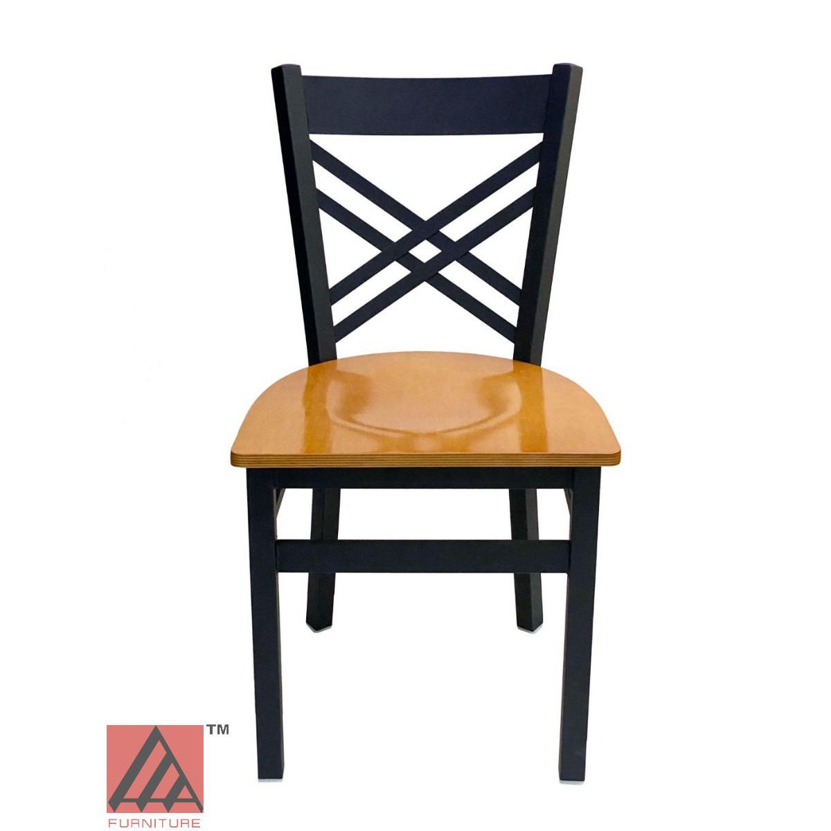 AAA Furniture Crisscross Back 33" Black Metal Chair with Natural Wood Seat