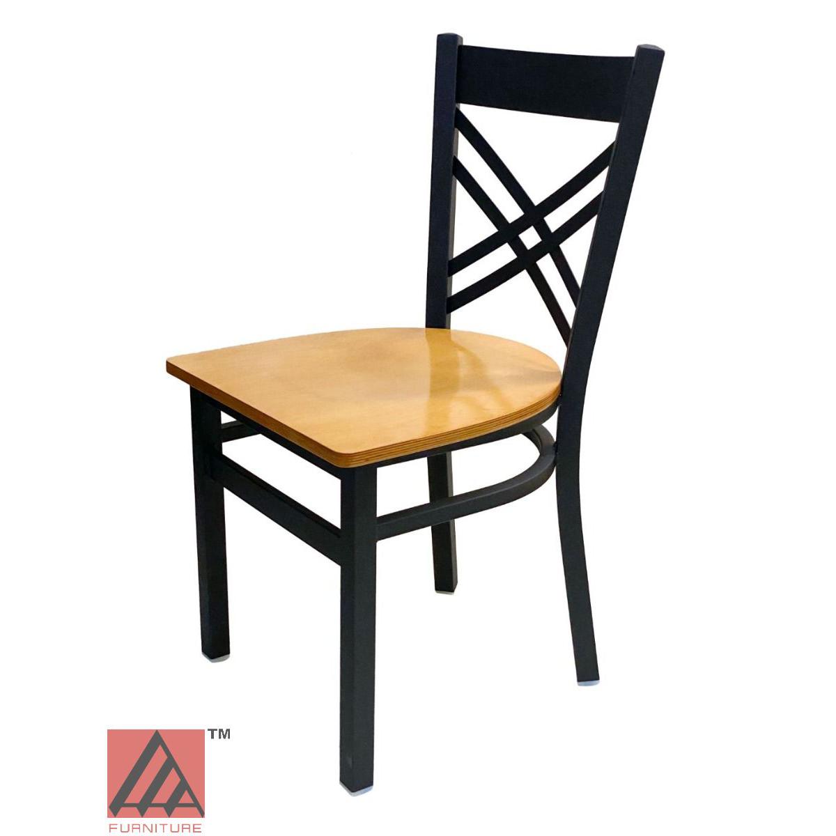 AAA Furniture Crisscross Back 33" Black Metal Chair with Natural Wood Seat
