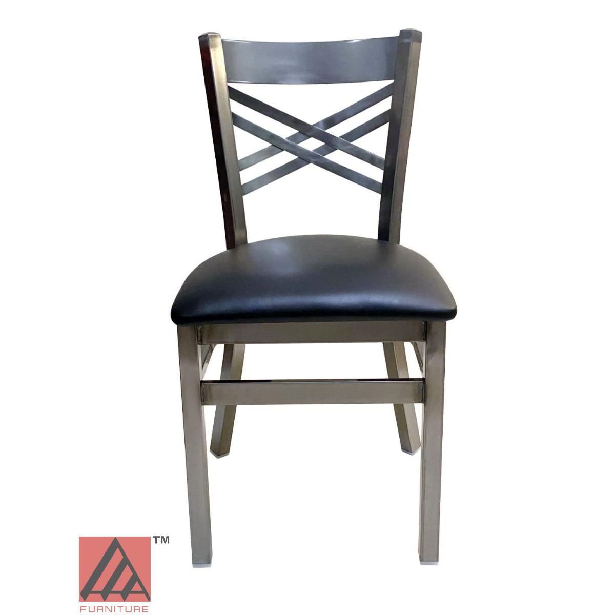 AAA Furniture Crisscross Back 33" Clear Coat Metal Chair with Black Customer Owned Material Seat