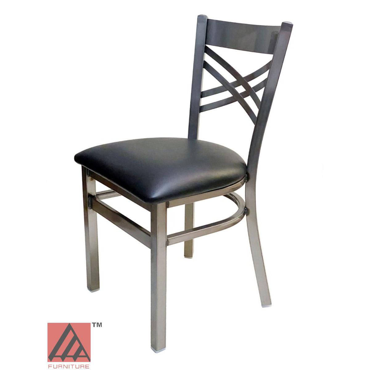AAA Furniture Crisscross Back 33" Clear Coat Metal Chair with Black Customer Owned Material Seat
