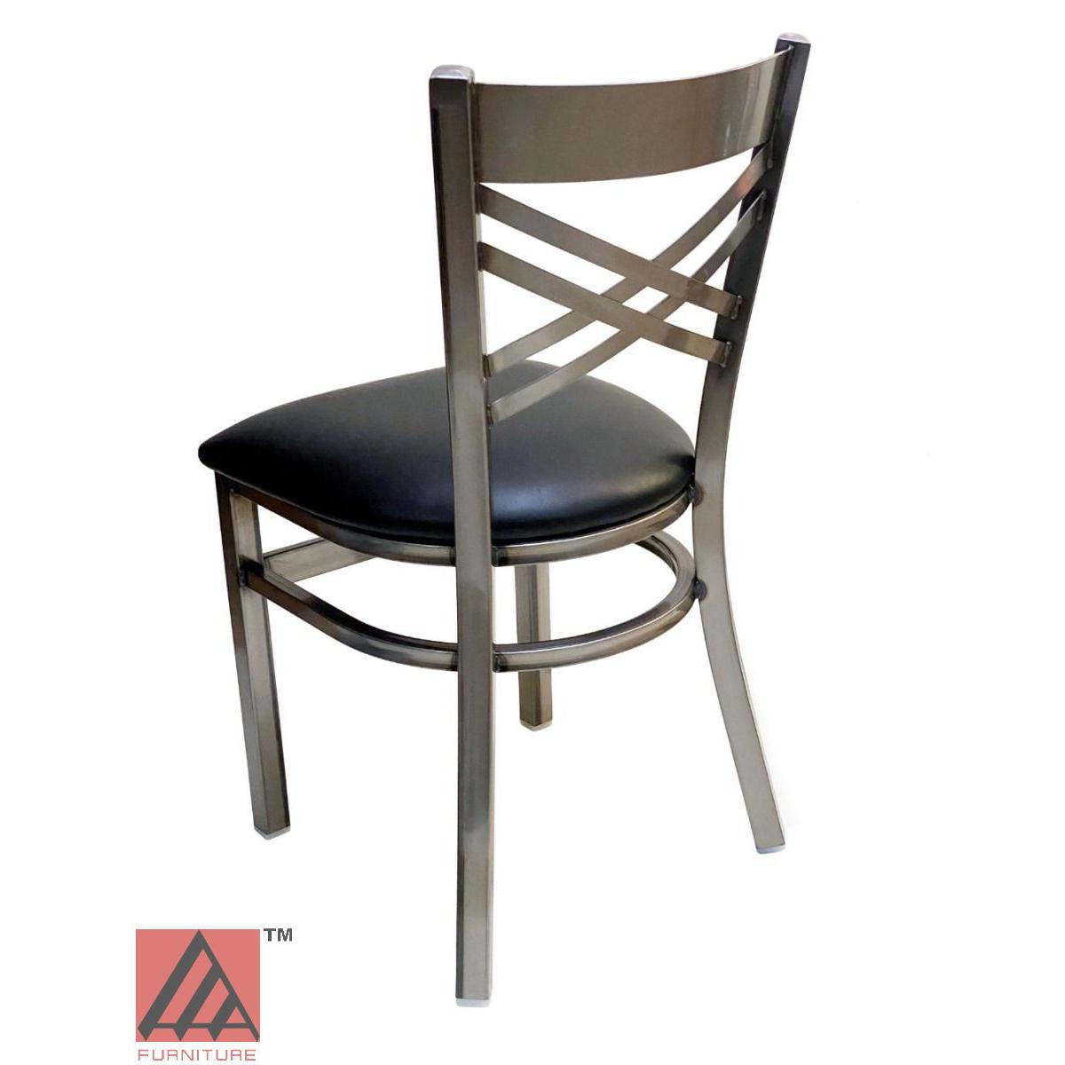 AAA Furniture Crisscross Back 33" Clear Coat Metal Chair with Black Customer Owned Material Seat