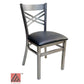 AAA Furniture Crisscross Back 33" Clear Coat Metal Chair with Black Customer Owned Material Seat