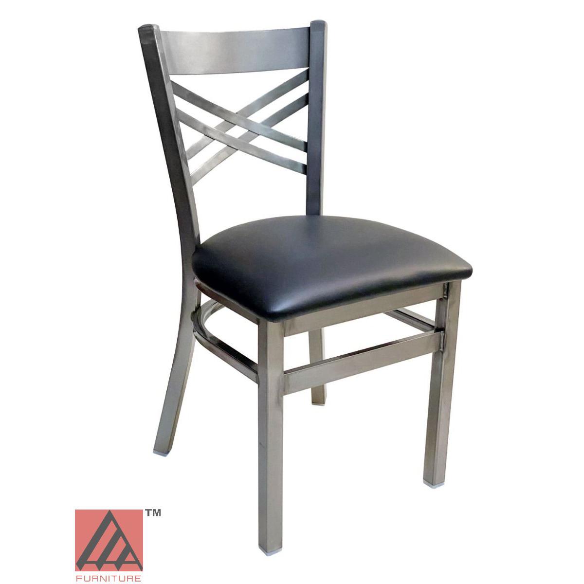 AAA Furniture Crisscross Back 33" Clear Coat Metal Chair with Black Customer Owned Material Seat