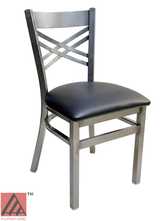 AAA Furniture Crisscross Back 33" Clear Coat Metal Chair with Black Customer Owned Material Seat