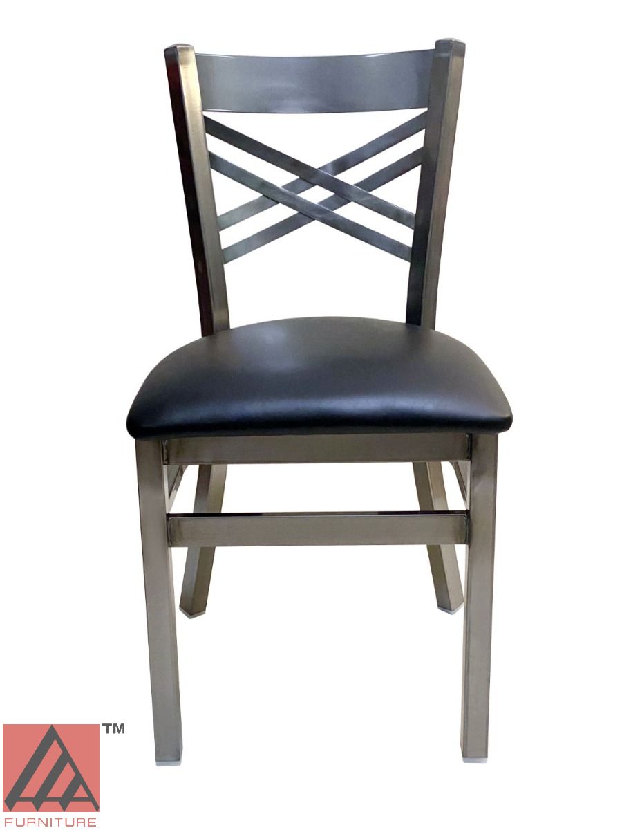 AAA Furniture Crisscross Back 33" Clear Coat Metal Chair with Black Grade 4 Vinyl Seat