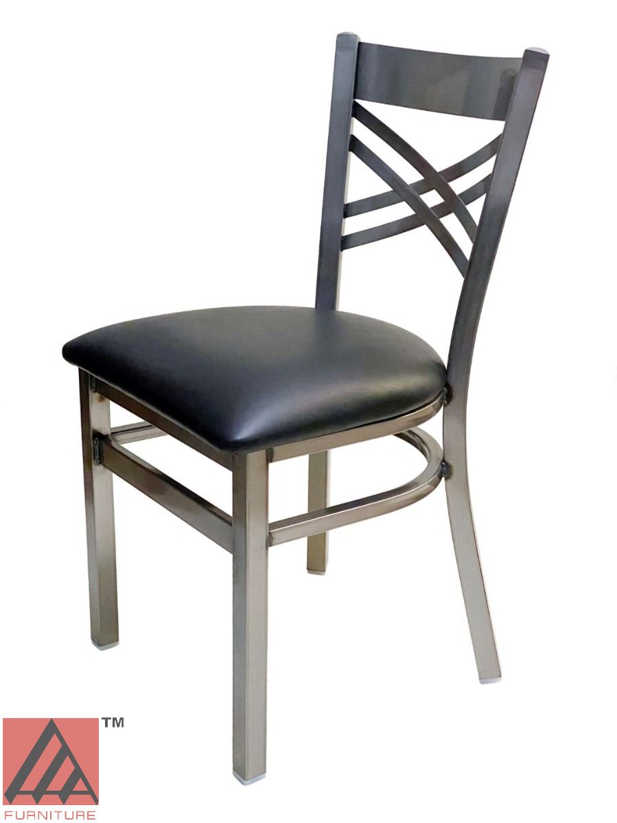 AAA Furniture Crisscross Back 33" Clear Coat Metal Chair with Black Grade 4 Vinyl Seat