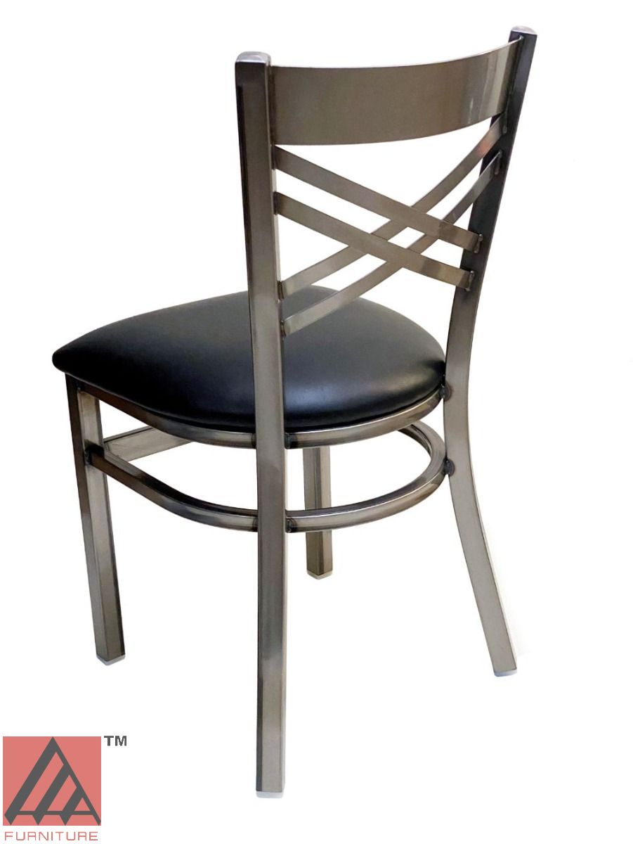 AAA Furniture Crisscross Back 33" Clear Coat Metal Chair with Black Grade 4 Vinyl Seat