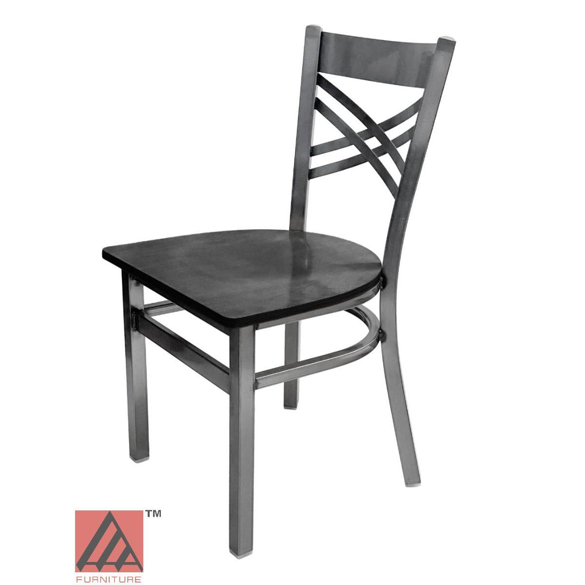 AAA Furniture Crisscross Back 33" Clear Coat Metal Chair with Black Wood Seat