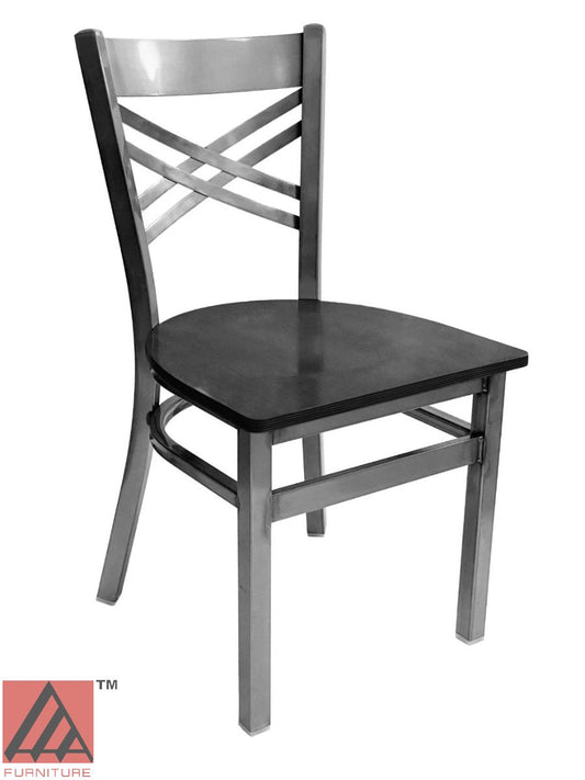 AAA Furniture Crisscross Back 33" Clear Coat Metal Chair with Black Wood Seat