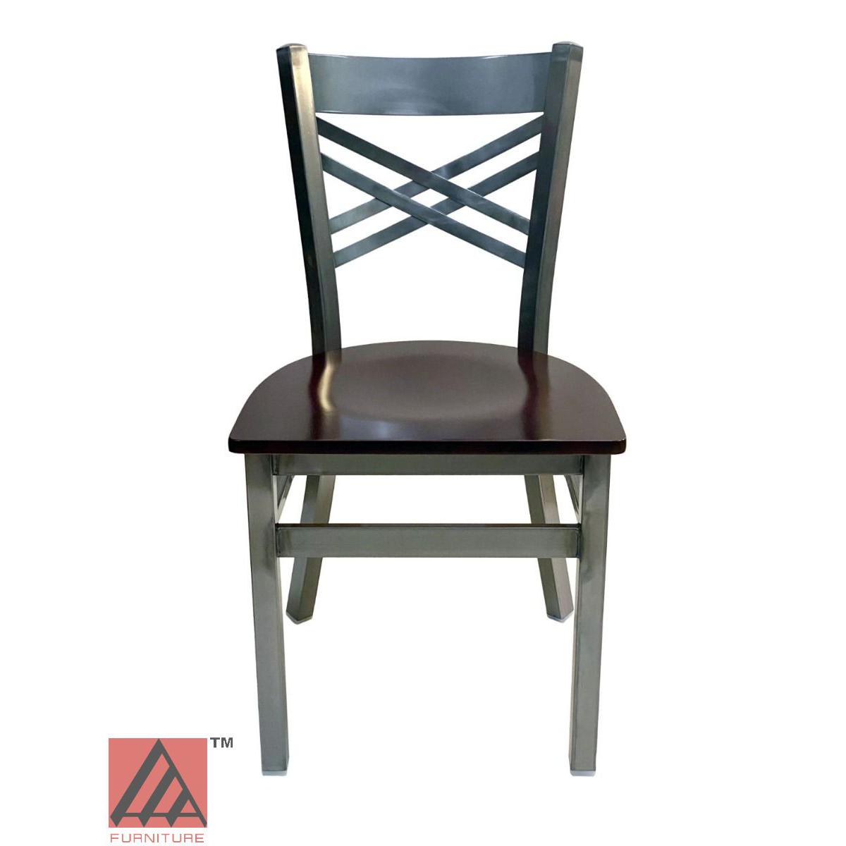 AAA Furniture Crisscross Back 33" Clear Coat Metal Chair with Brown Wood Seat