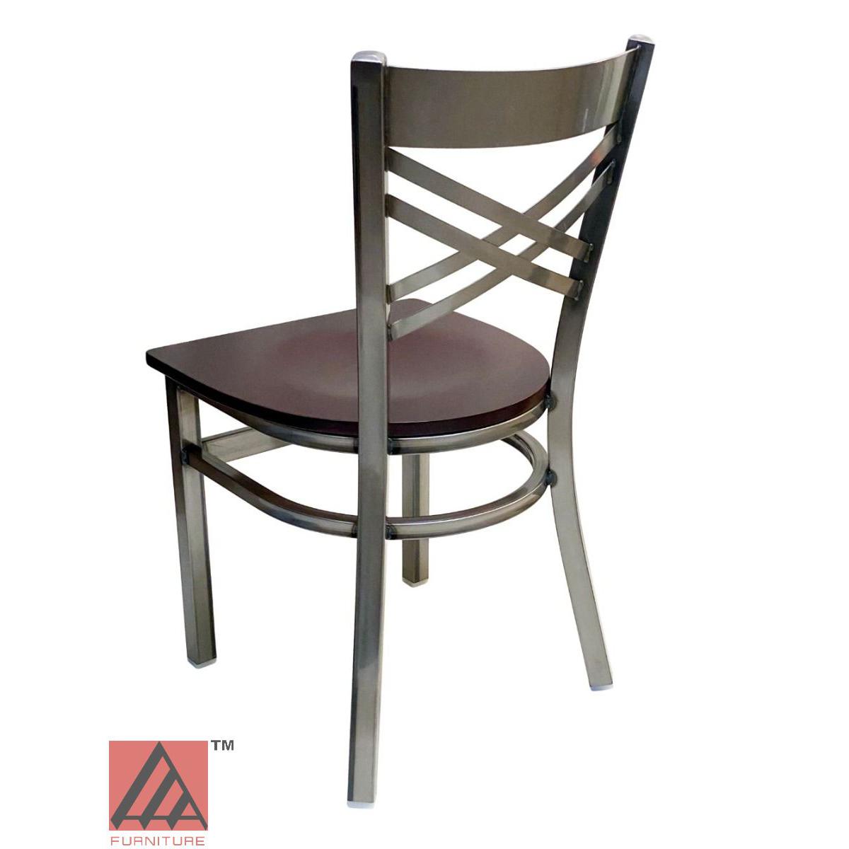 AAA Furniture Crisscross Back 33" Clear Coat Metal Chair with Brown Wood Seat