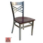 AAA Furniture Crisscross Back 33" Clear Coat Metal Chair with Brown Wood Seat