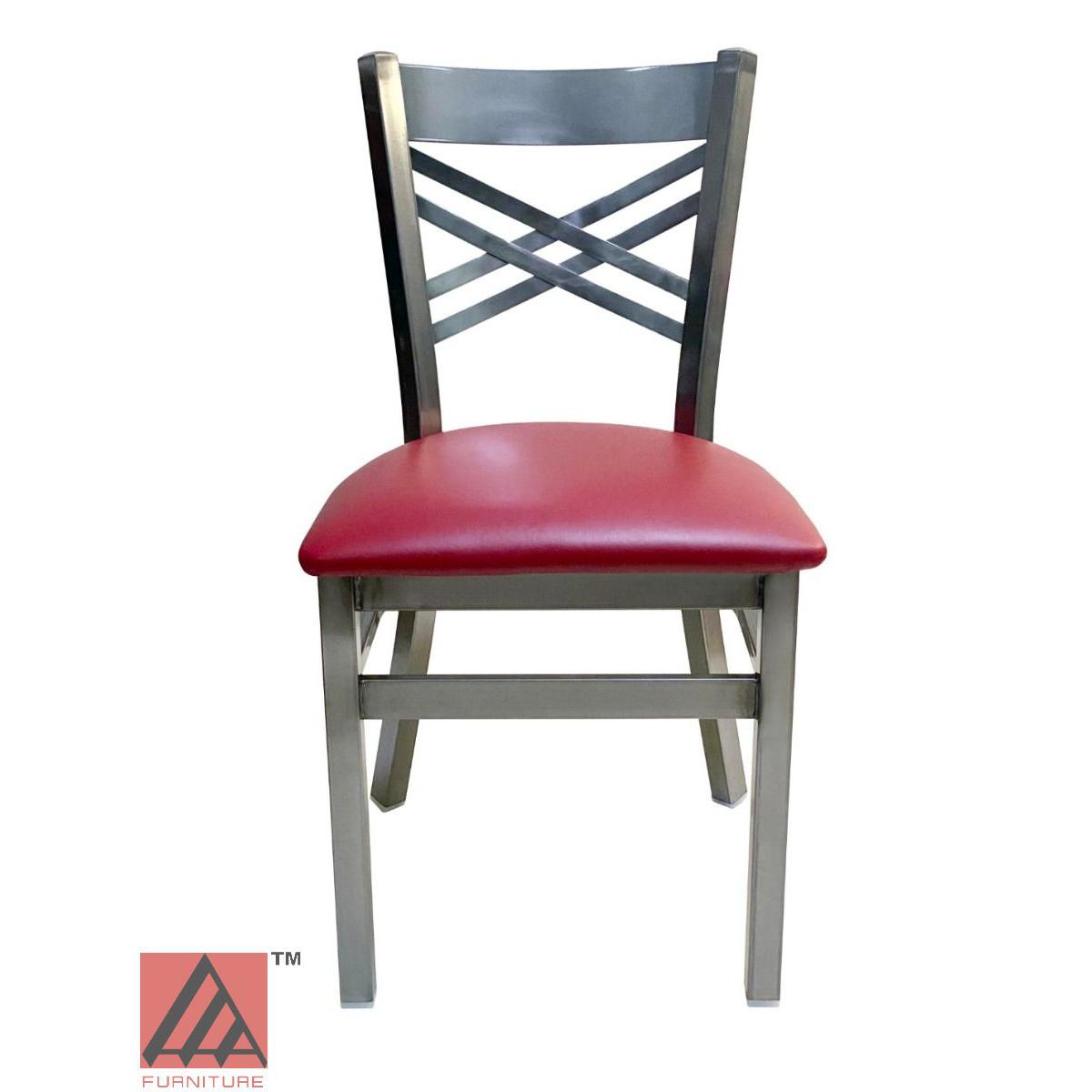 AAA Furniture Crisscross Back 33" Clear Coat Metal Chair with Claret Customer Owned Material Seat