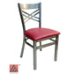 AAA Furniture Crisscross Back 33" Clear Coat Metal Chair with Claret Customer Owned Material Seat
