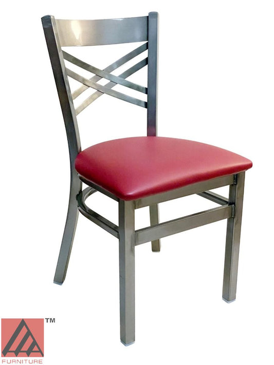 AAA Furniture Crisscross Back 33" Clear Coat Metal Chair with Claret Customer Owned Material Seat