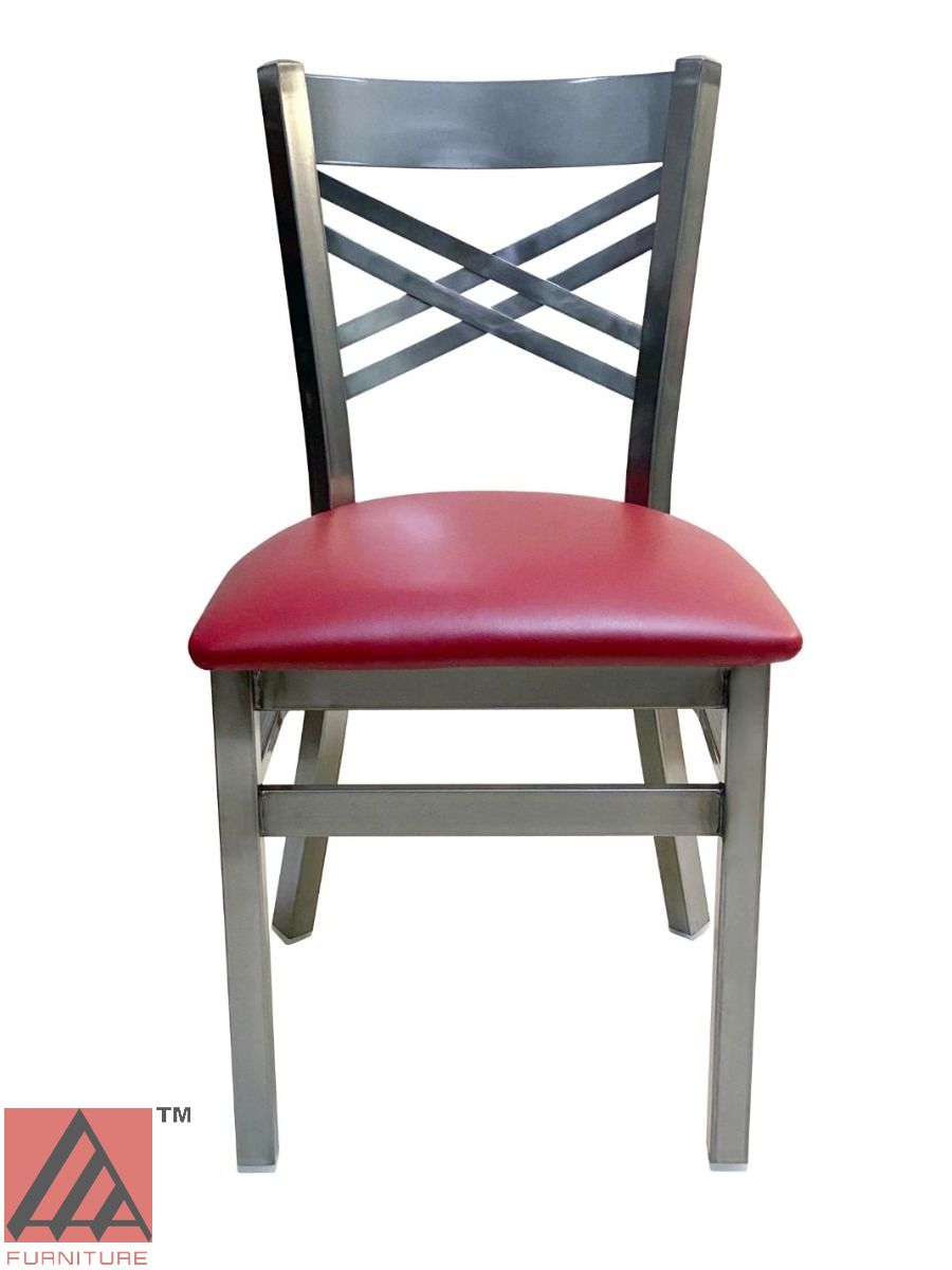 AAA Furniture Crisscross Back 33" Clear Coat Metal Chair with Claret Grade 4 Vinyl Seat