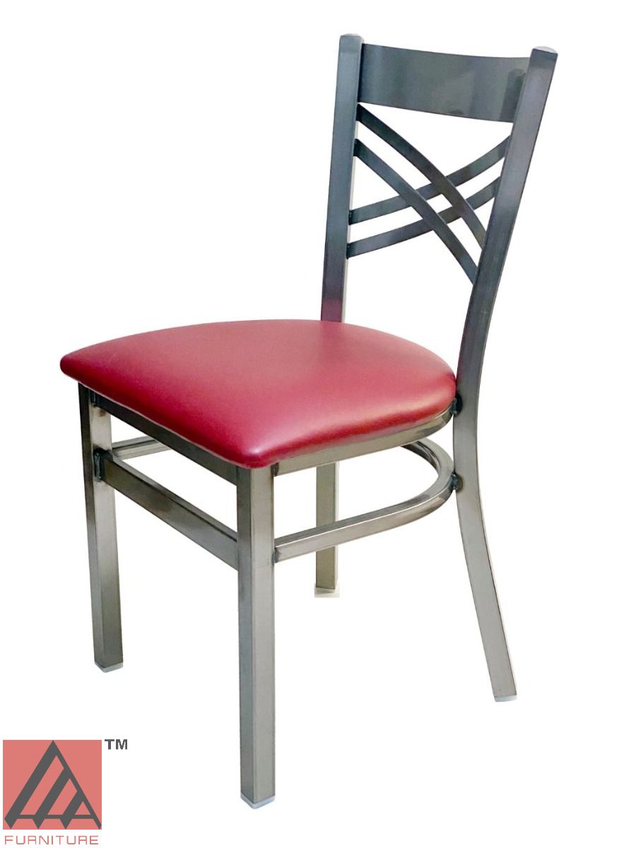 AAA Furniture Crisscross Back 33" Clear Coat Metal Chair with Claret Grade 4 Vinyl Seat