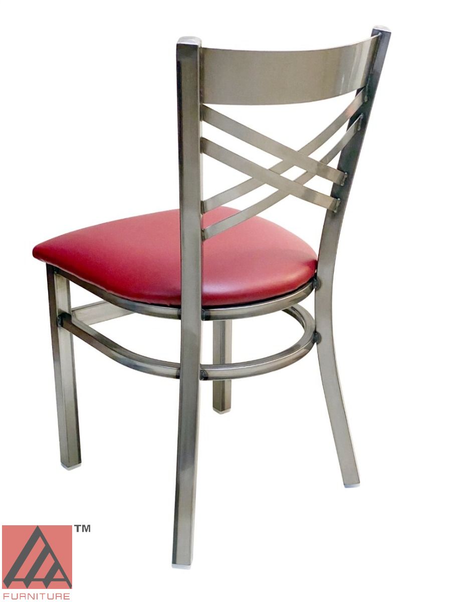 AAA Furniture Crisscross Back 33" Clear Coat Metal Chair with Claret Grade 4 Vinyl Seat