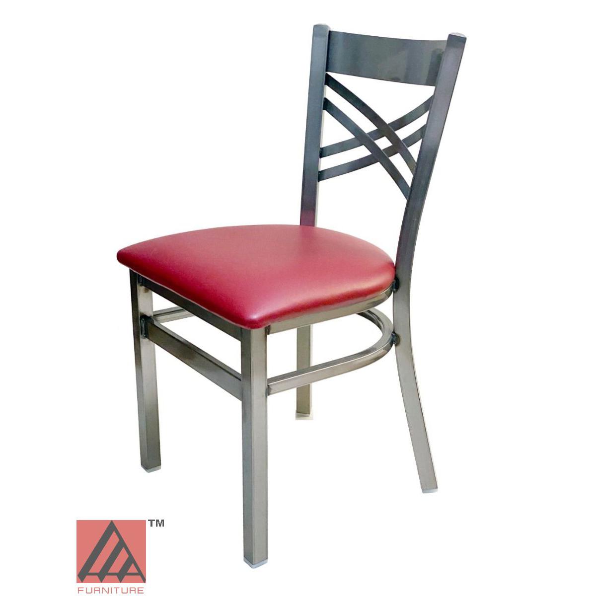 AAA Furniture Crisscross Back 33" Clear Coat Metal Chair with Claret Grade 5 Vinyl Seat