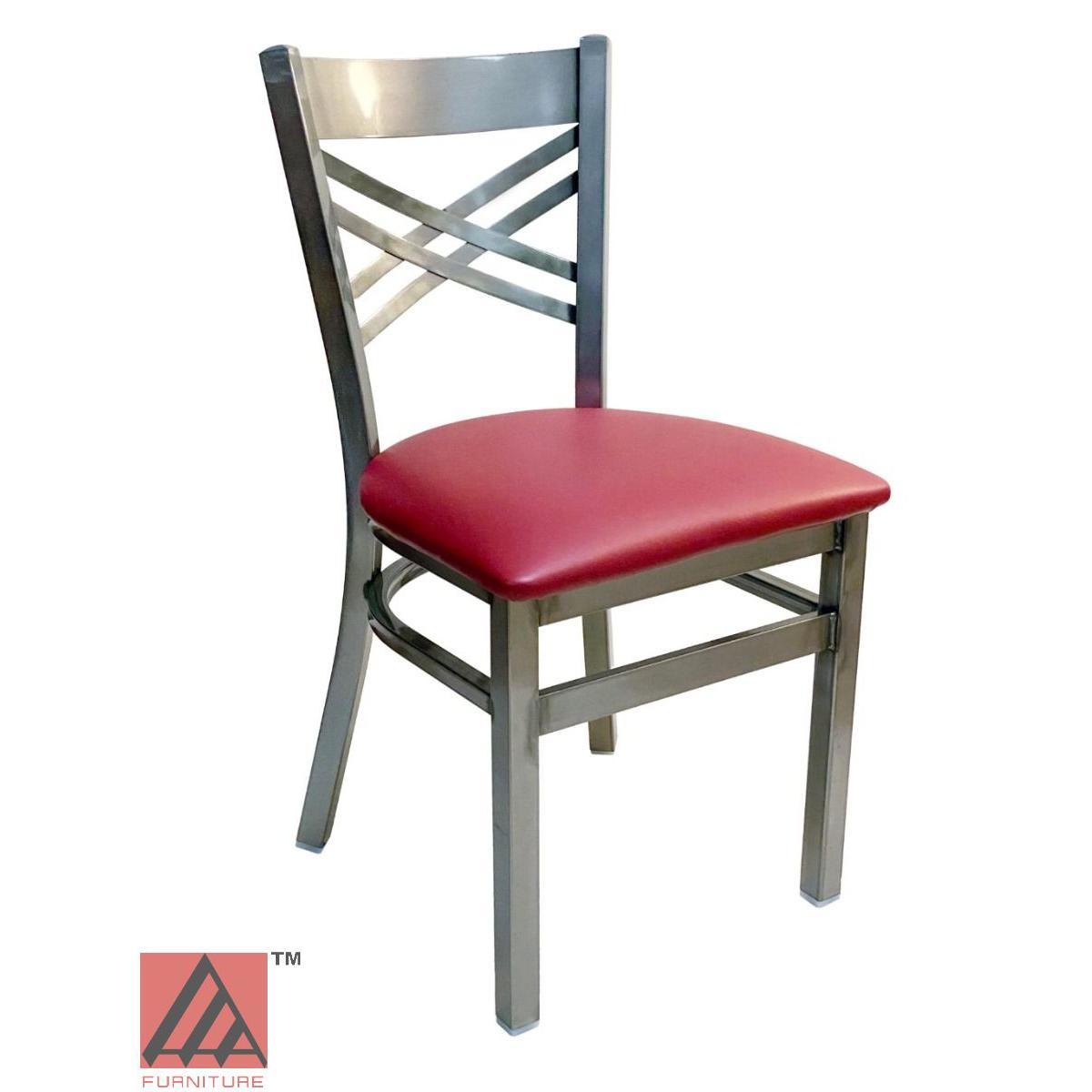 AAA Furniture Crisscross Back 33" Clear Coat Metal Chair with Claret Grade 5 Vinyl Seat