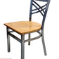 AAA Furniture Crisscross Back 33" Clear Coat Metal Chair with Natural Wood Seat