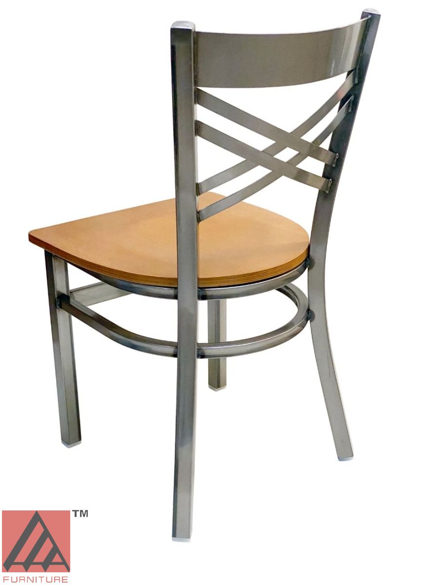 AAA Furniture Crisscross Back 33" Clear Coat Metal Chair with Natural Wood Seat