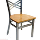 AAA Furniture Crisscross Back 33" Clear Coat Metal Chair with Natural Wood Seat