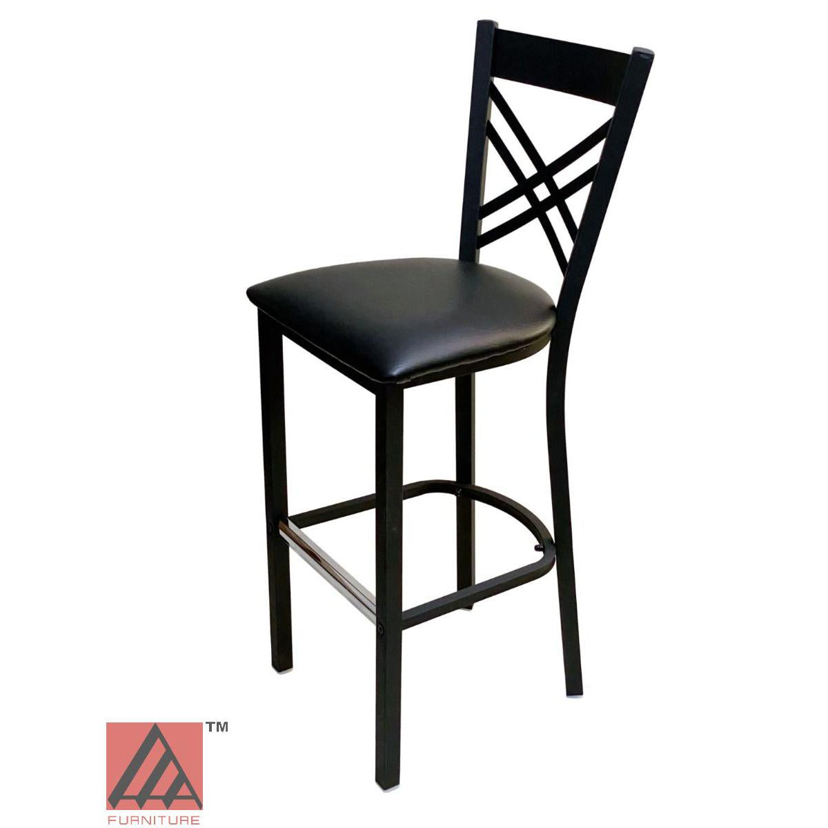 AAA Furniture Crisscross Back 43" Black Metal Bar Stool with Black Customer Owned Material Seat