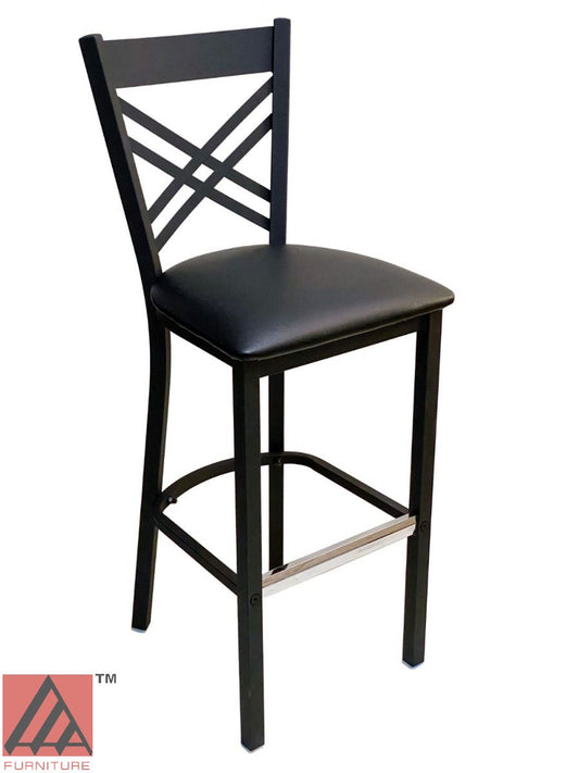 AAA Furniture Crisscross Back 43" Black Metal Bar Stool with Black Customer Owned Material Seat