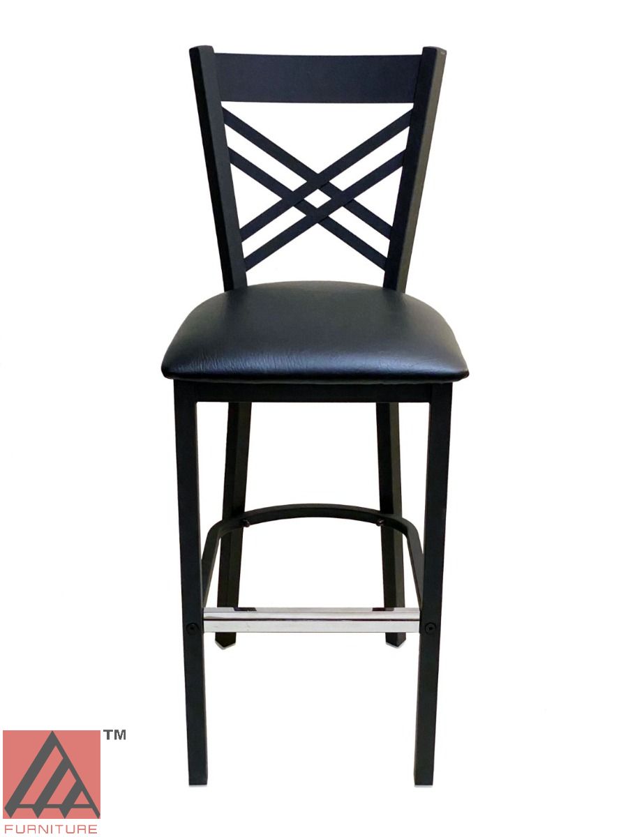 AAA Furniture Crisscross Back 43" Black Metal Bar Stool with Black Grade 4 Vinyl Seat