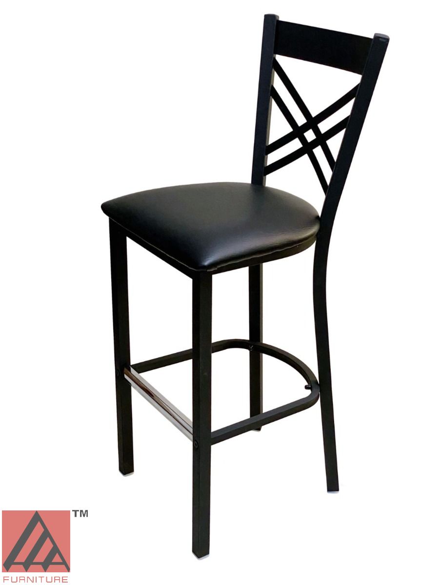 AAA Furniture Crisscross Back 43" Black Metal Bar Stool with Black Grade 4 Vinyl Seat