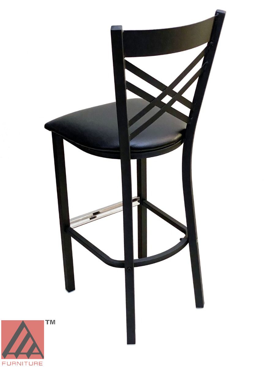 AAA Furniture Crisscross Back 43" Black Metal Bar Stool with Black Grade 4 Vinyl Seat