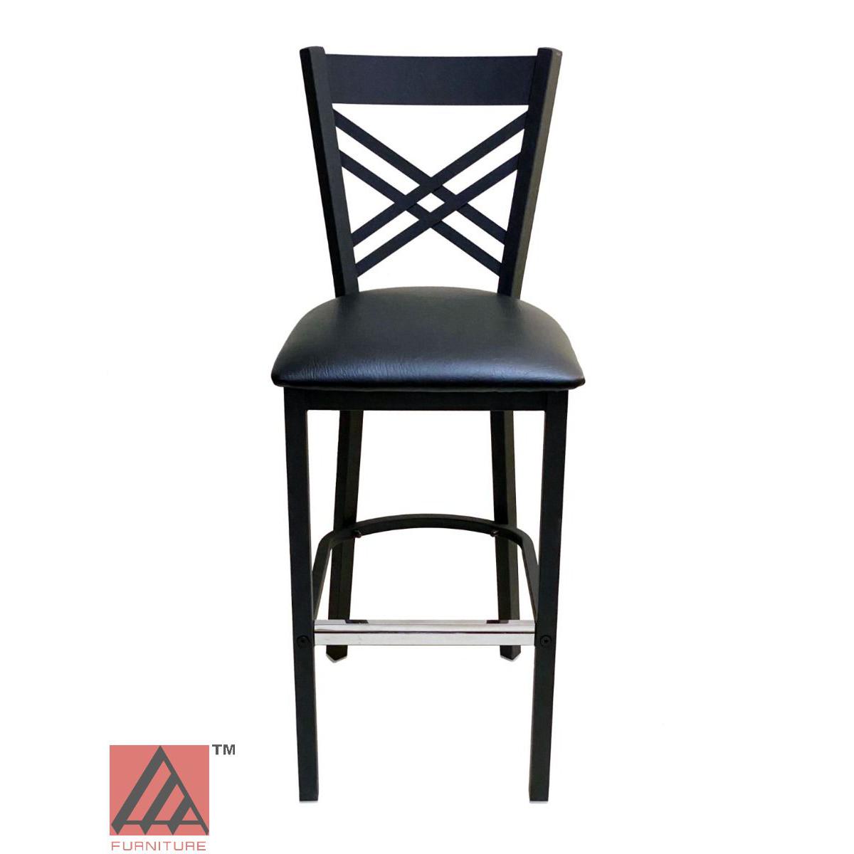 AAA Furniture Crisscross Back 43" Black Metal Bar Stool with Black Grade 5 Vinyl Seat